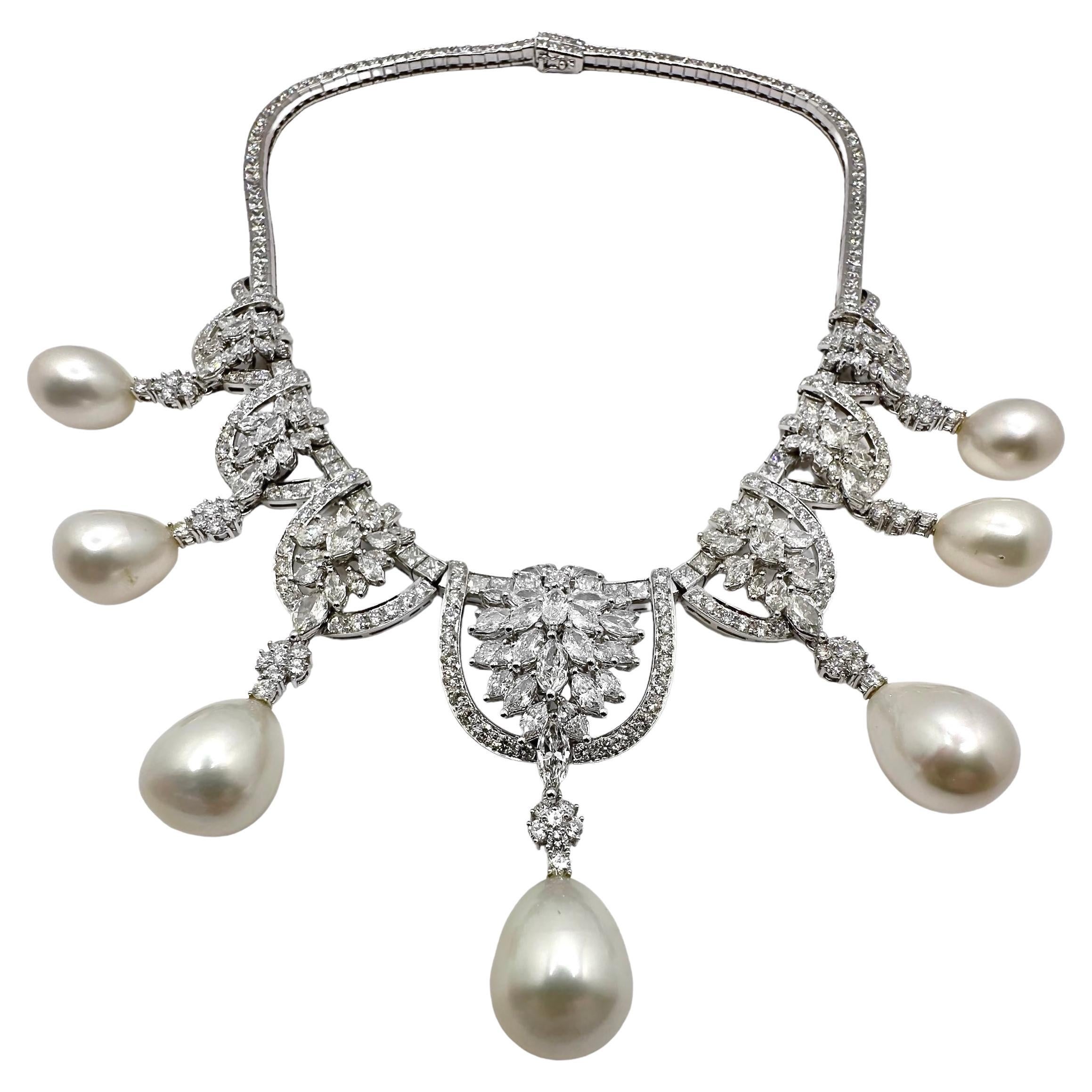 Over the Top Platinum, Diamond & South Sea Pearl Necklace Fit For A Queen  For Sale