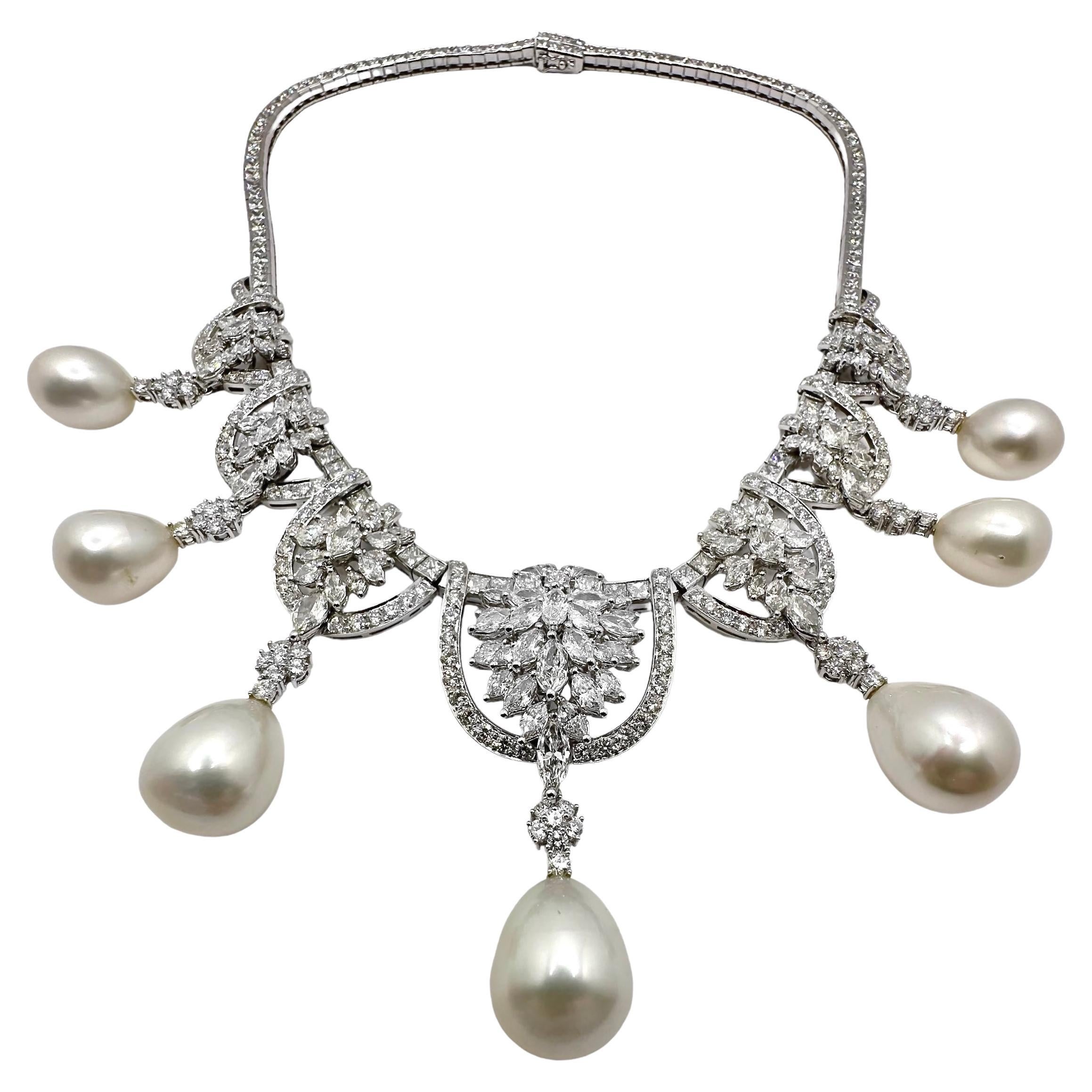 Over the Top Platinum, Diamond & South Sea Pearl Necklace Fit For A Queen For Sale
