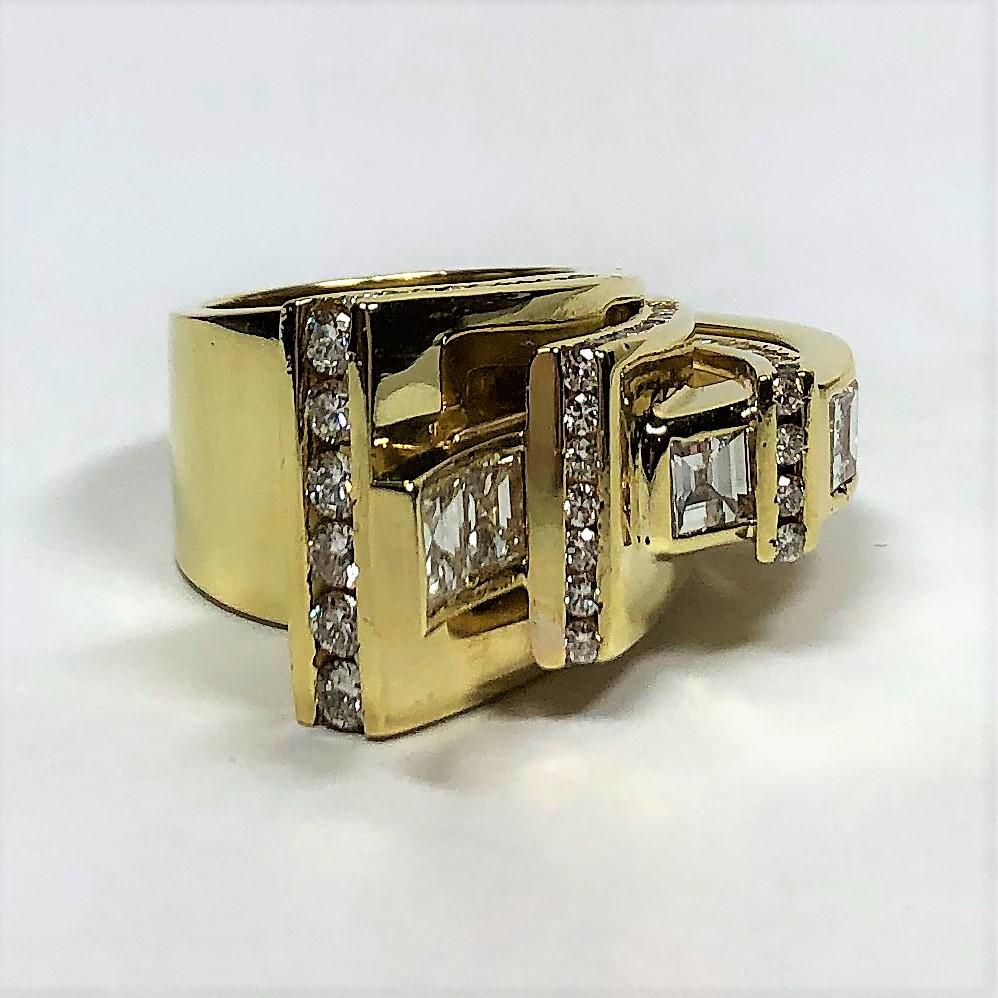 Round Cut Over the Top Retro Style Gold and Diamond Ring