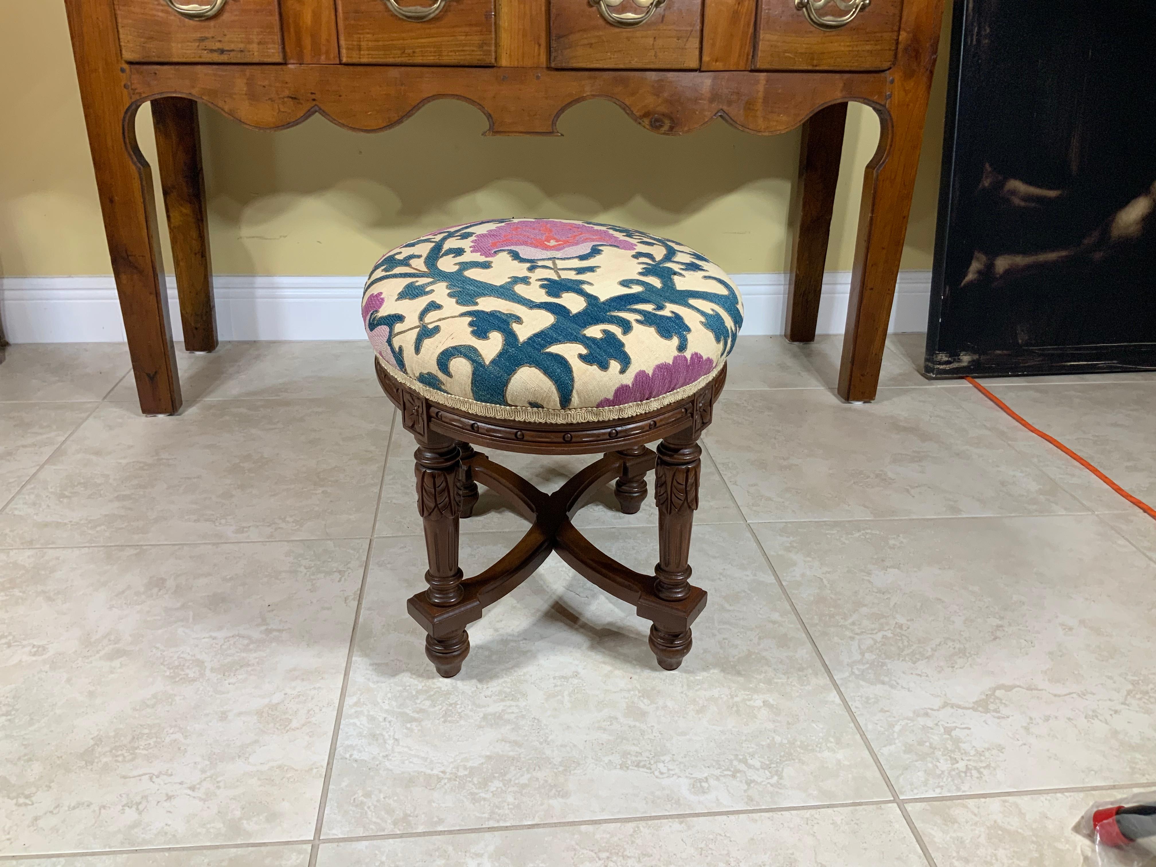 Over Vintage Suzani Upholstered Wood Foot Stool In Good Condition In Delray Beach, FL