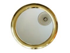 Large Italian Brass Wall Round Mirror, 1970s