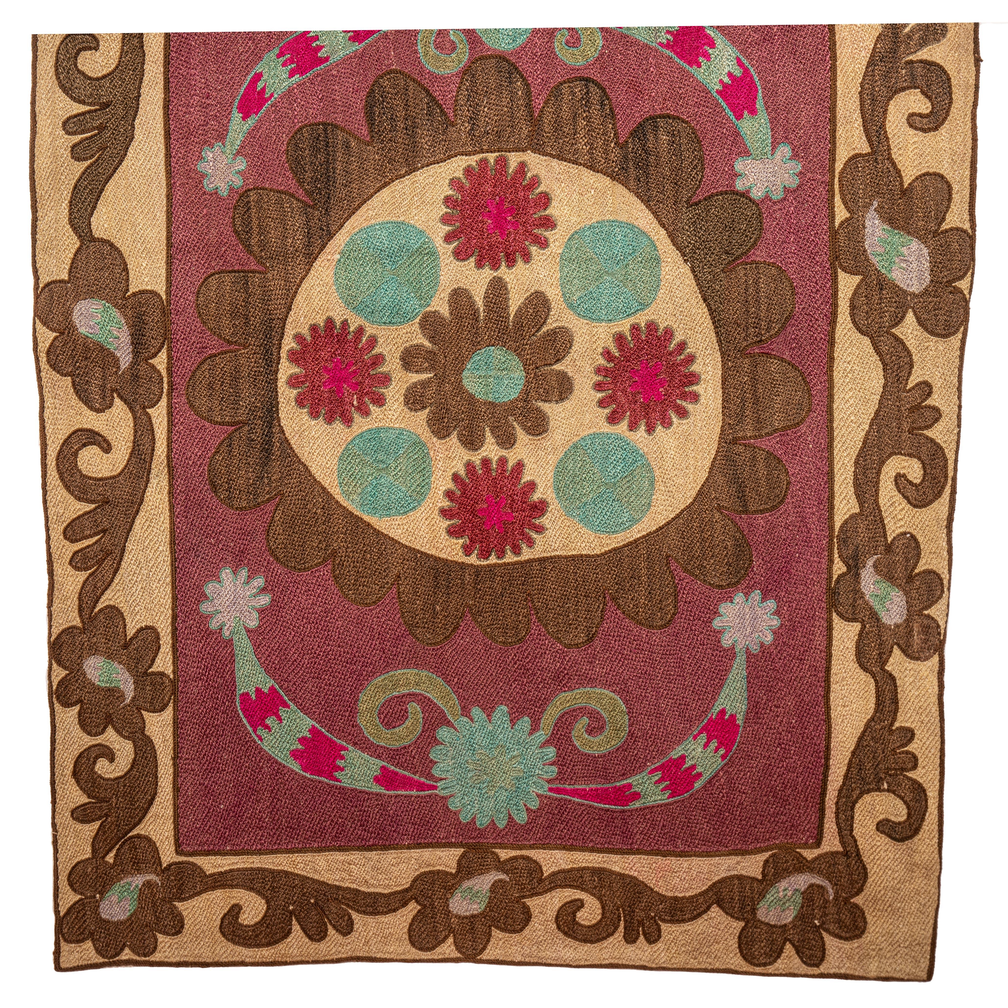 Silk Overall Embroidered Suzani from Tashkent, Uzbekistan, 1930s For Sale