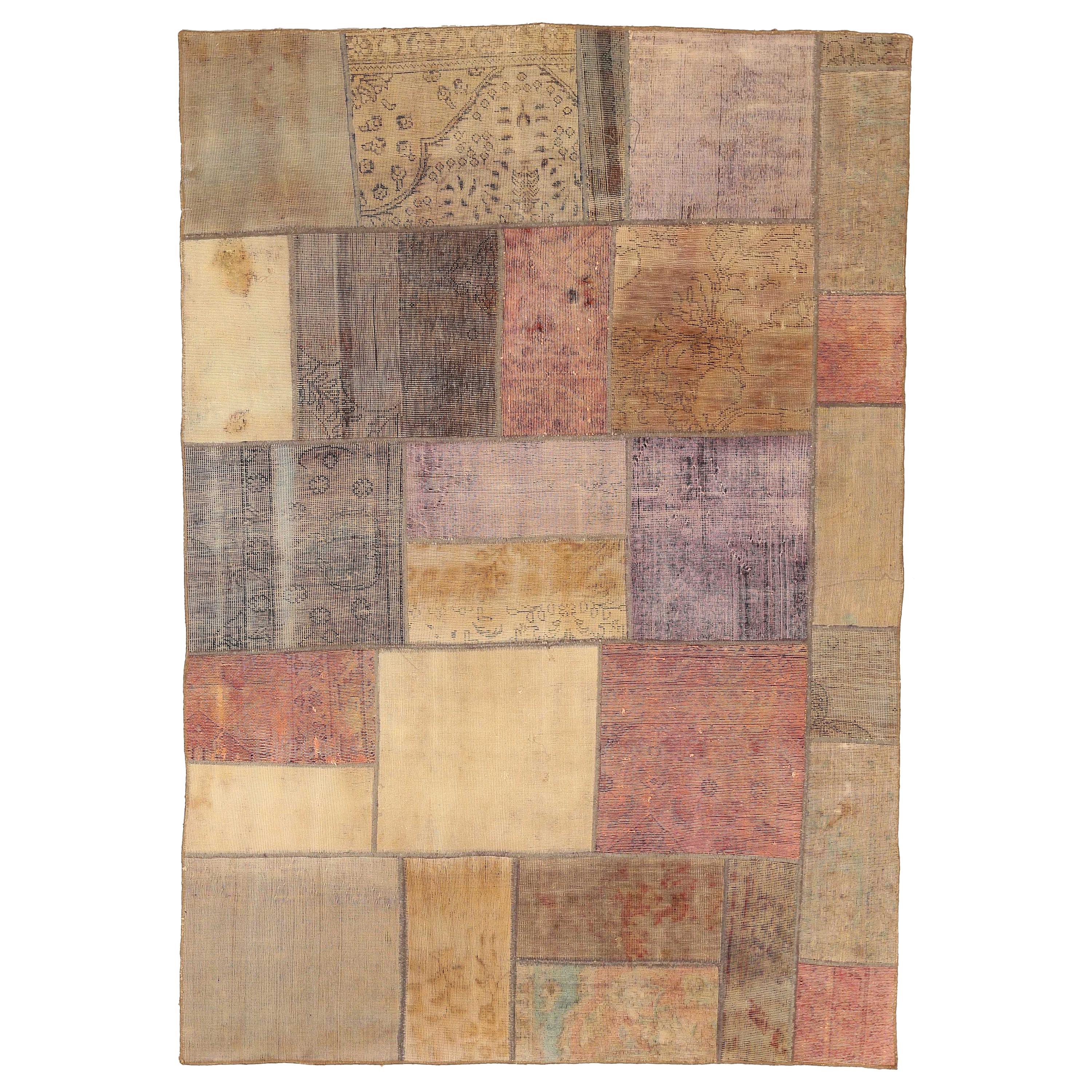 Overdye Persian Contemporary Patchwork Rug in Various Colors & Patterns