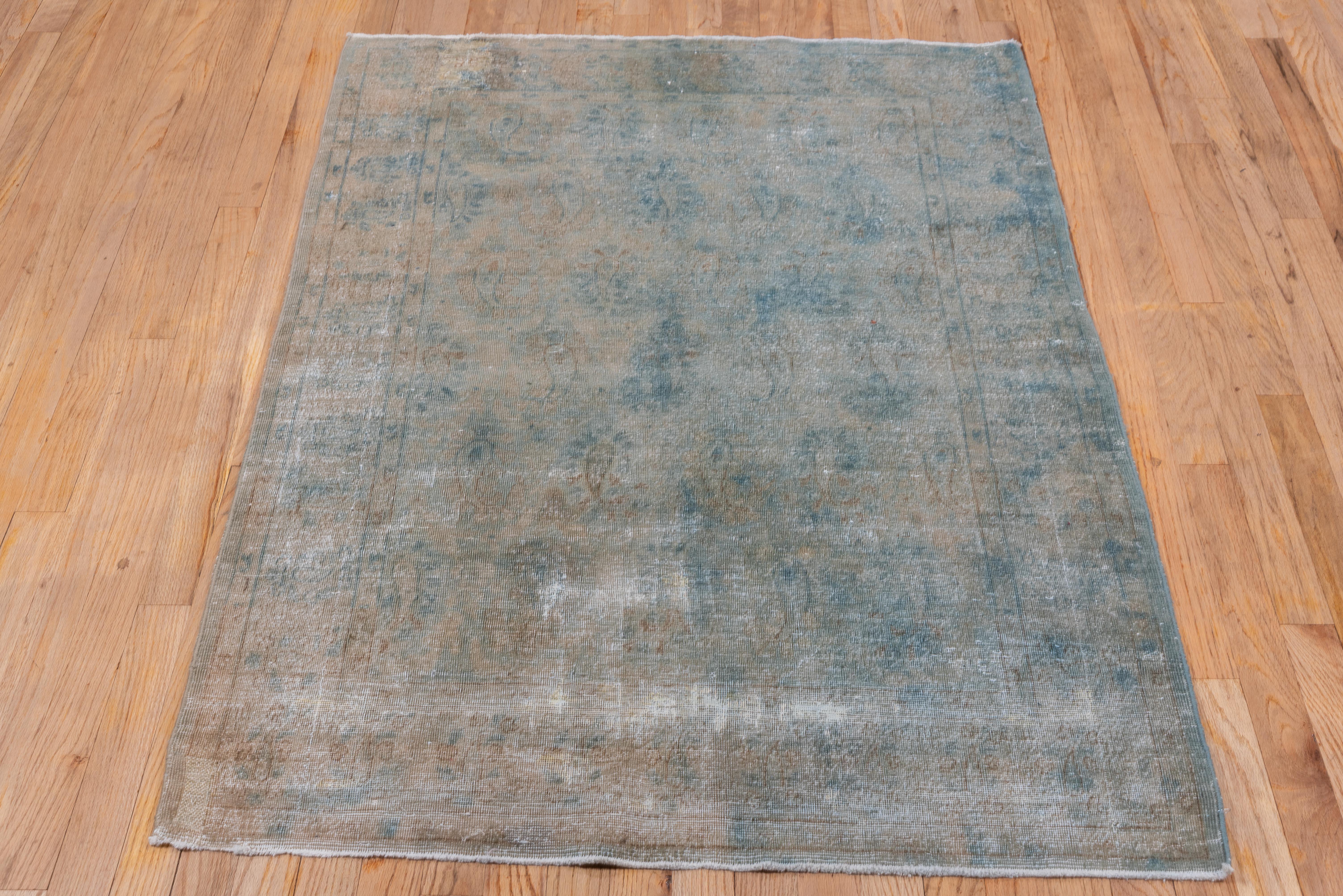 Overdyed Baby Blue Rusted Carpet in Allover - Tabriz 1930 For Sale 2