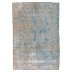 Overdyed Baby Blue Rusted Carpet in Allover - Tabriz 1930