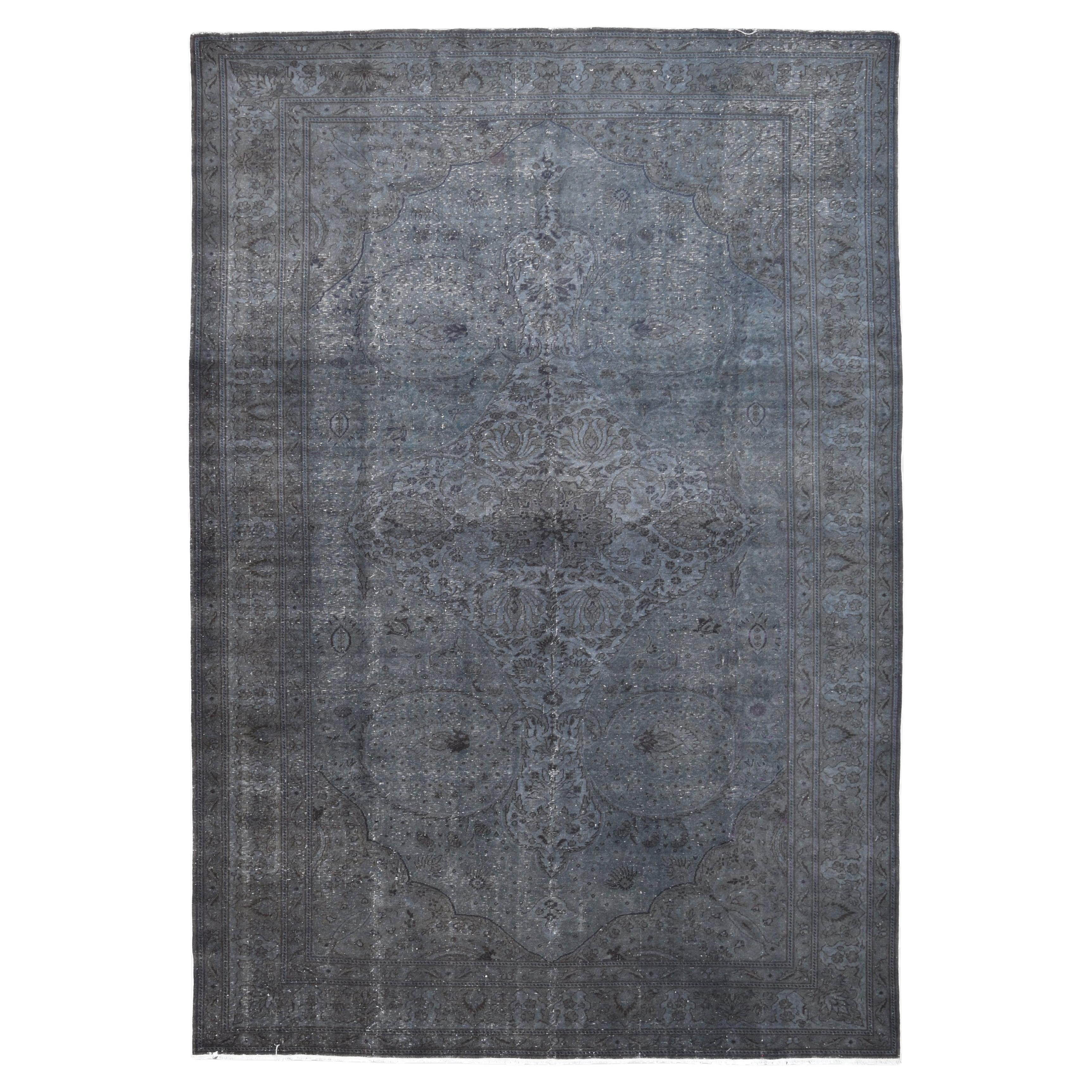 Tappeto Vintage sovratinto blu-grigio e carbone 8'5''x12'3'' in vendita