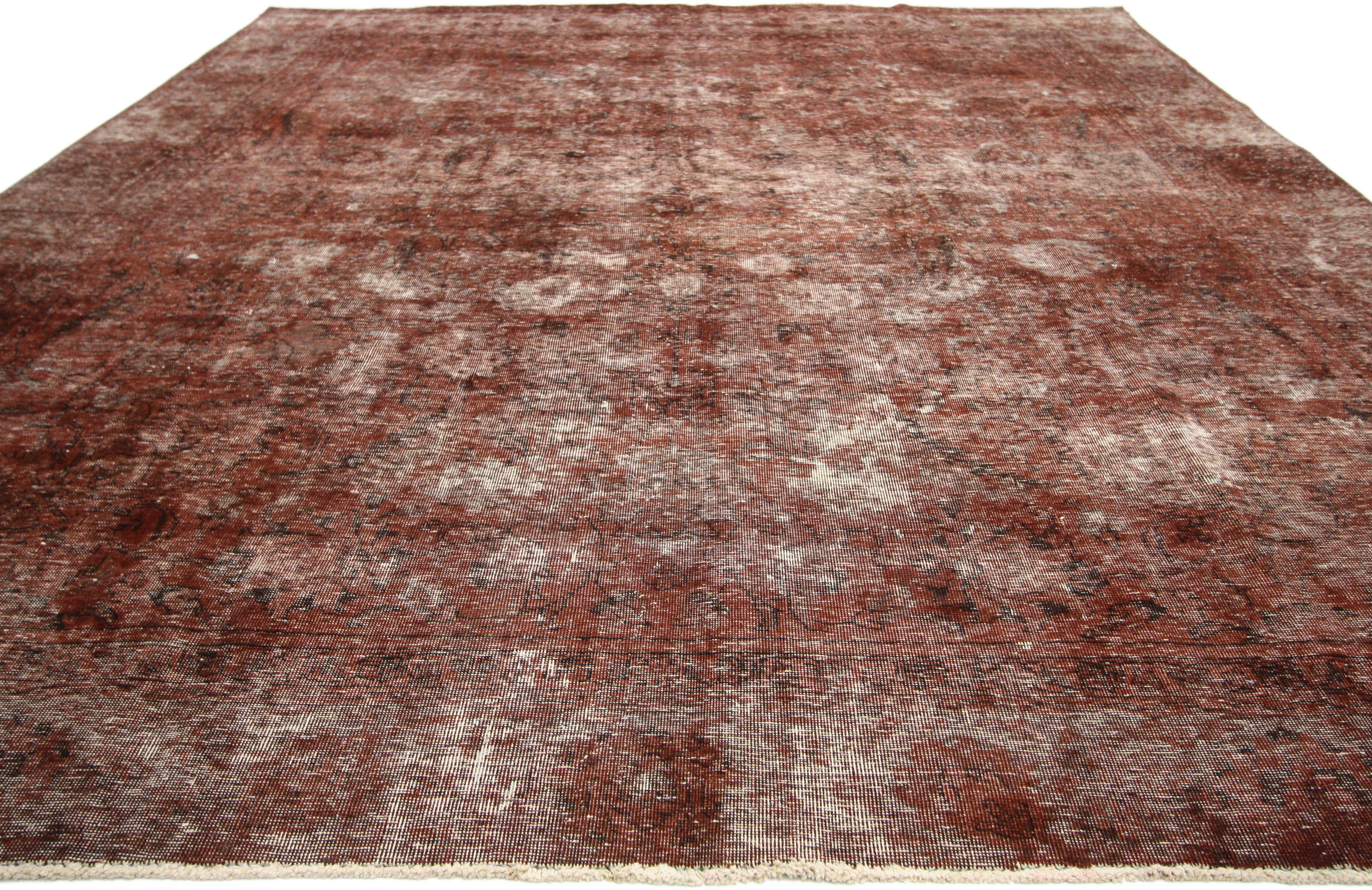 Hand-Knotted Vintage Turkish Overdyed Rug, Modern Industrial Meets Rustic Spanish Style For Sale