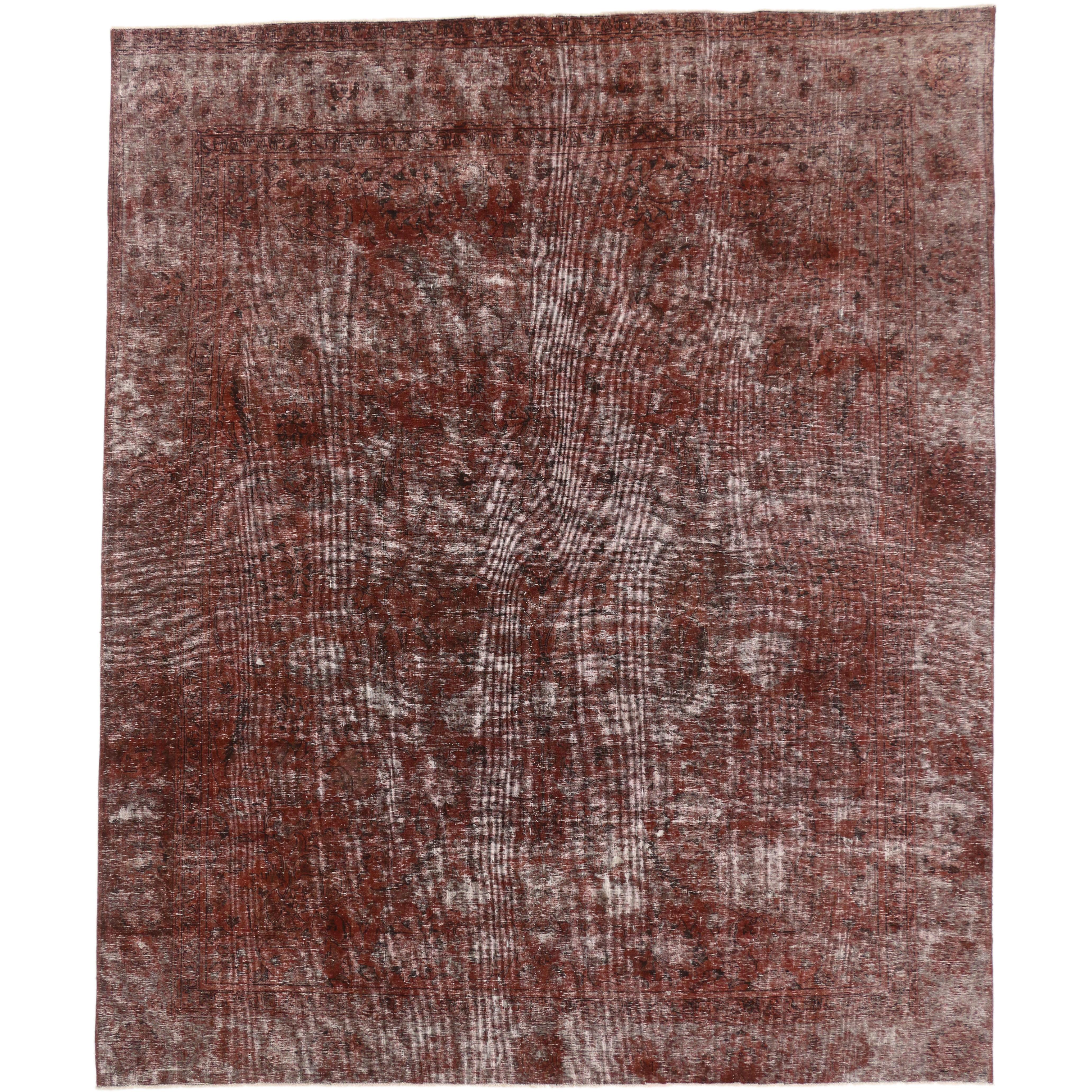 Vintage Turkish Overdyed Rug, Modern Industrial Meets Rustic Spanish Style For Sale
