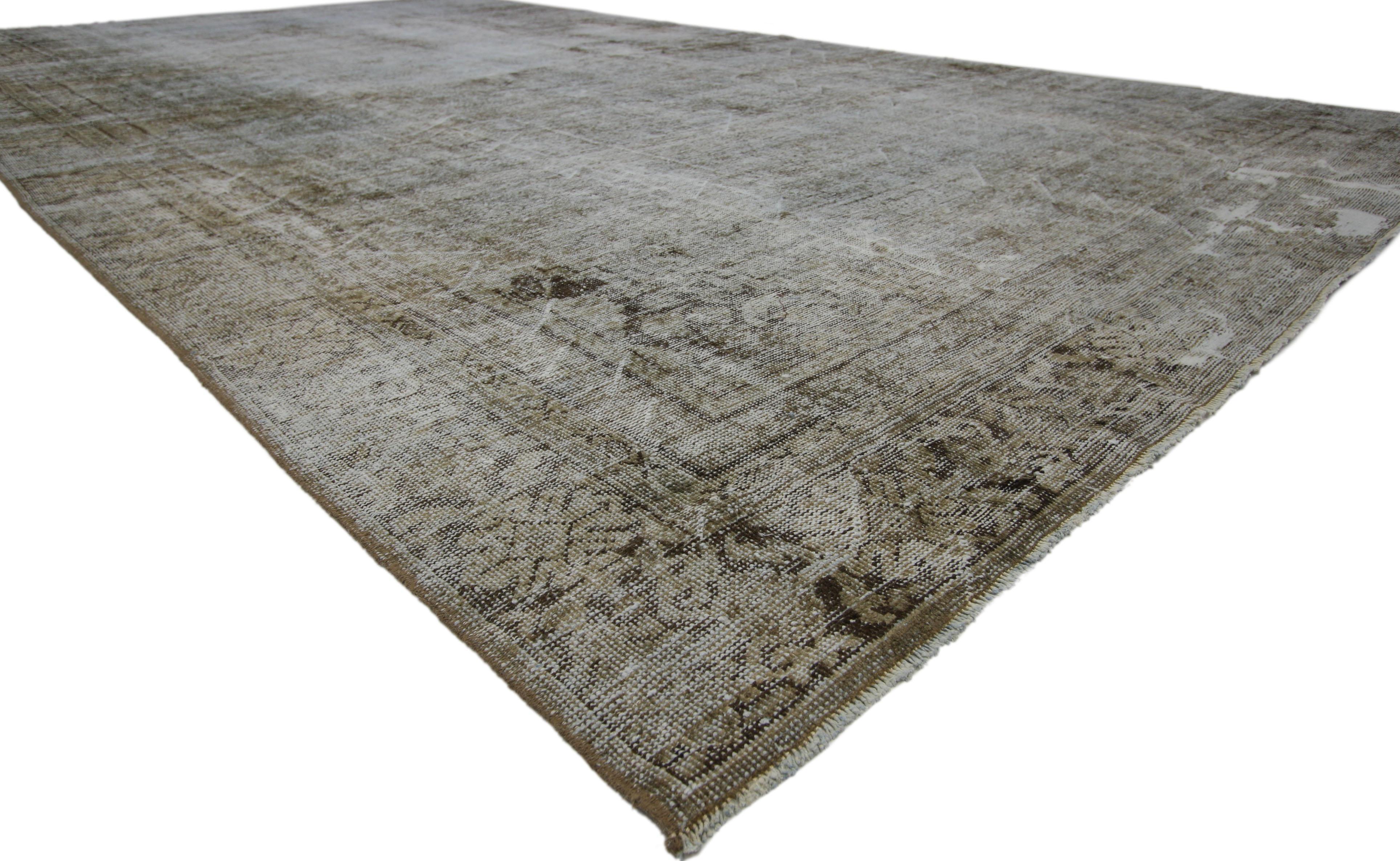 Hand-Knotted Distressed Vintage Turkish Rug with Modern Industrial Urban Luxe Style For Sale