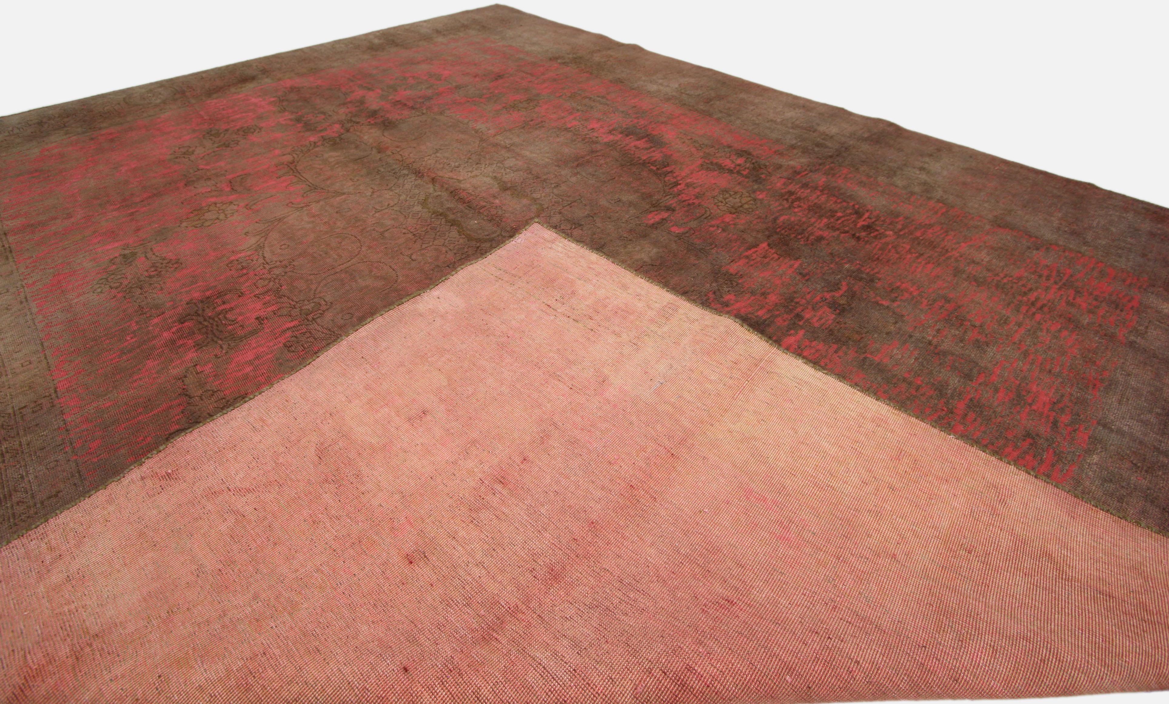 Vintage Turkish Overdyed Rug, Modern Industrial Meets Bohemian Rhapsody In Distressed Condition For Sale In Dallas, TX