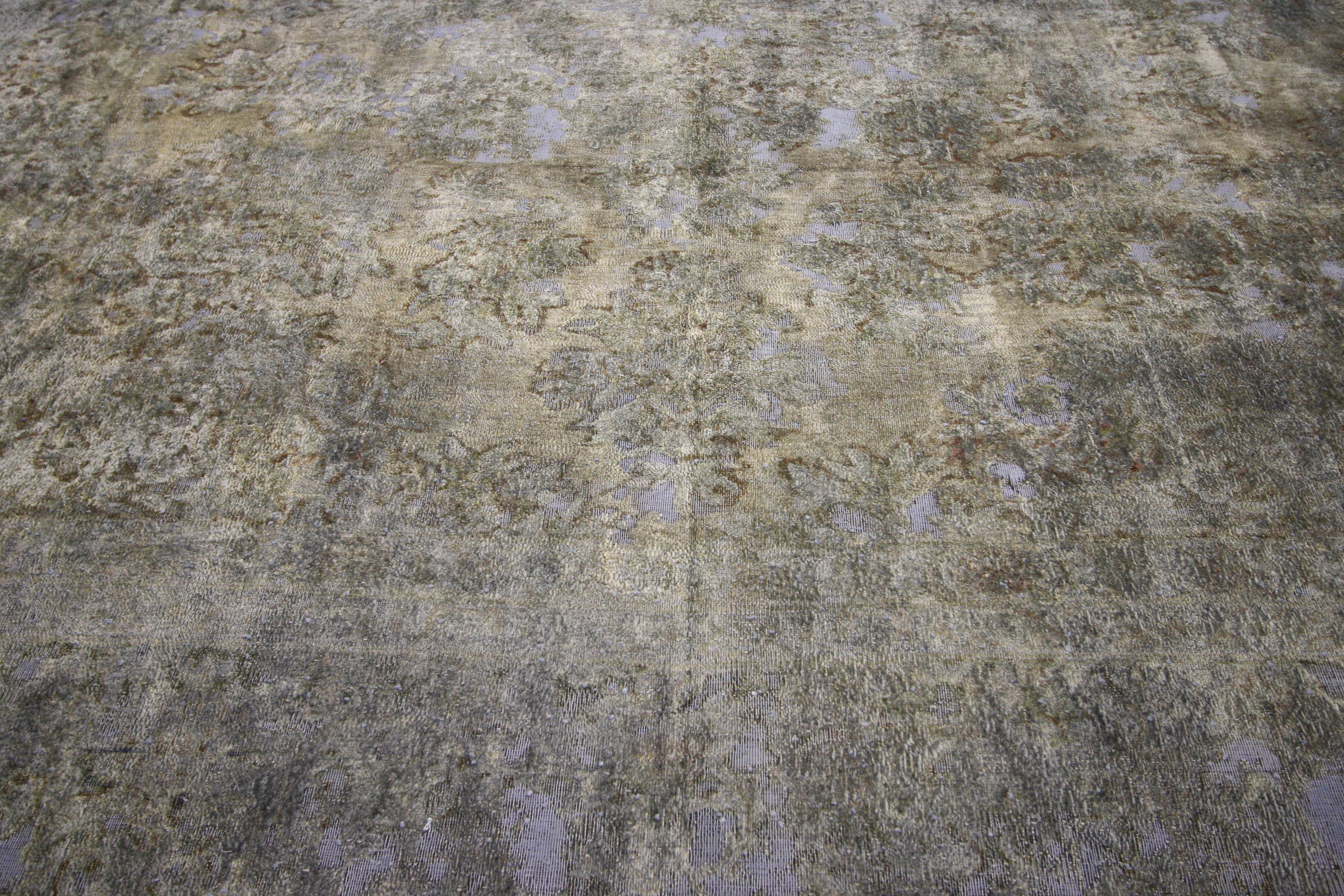 Overdyed Distressed Vintage Turkish Square Rug with Modern Industrial Style In Distressed Condition In Dallas, TX