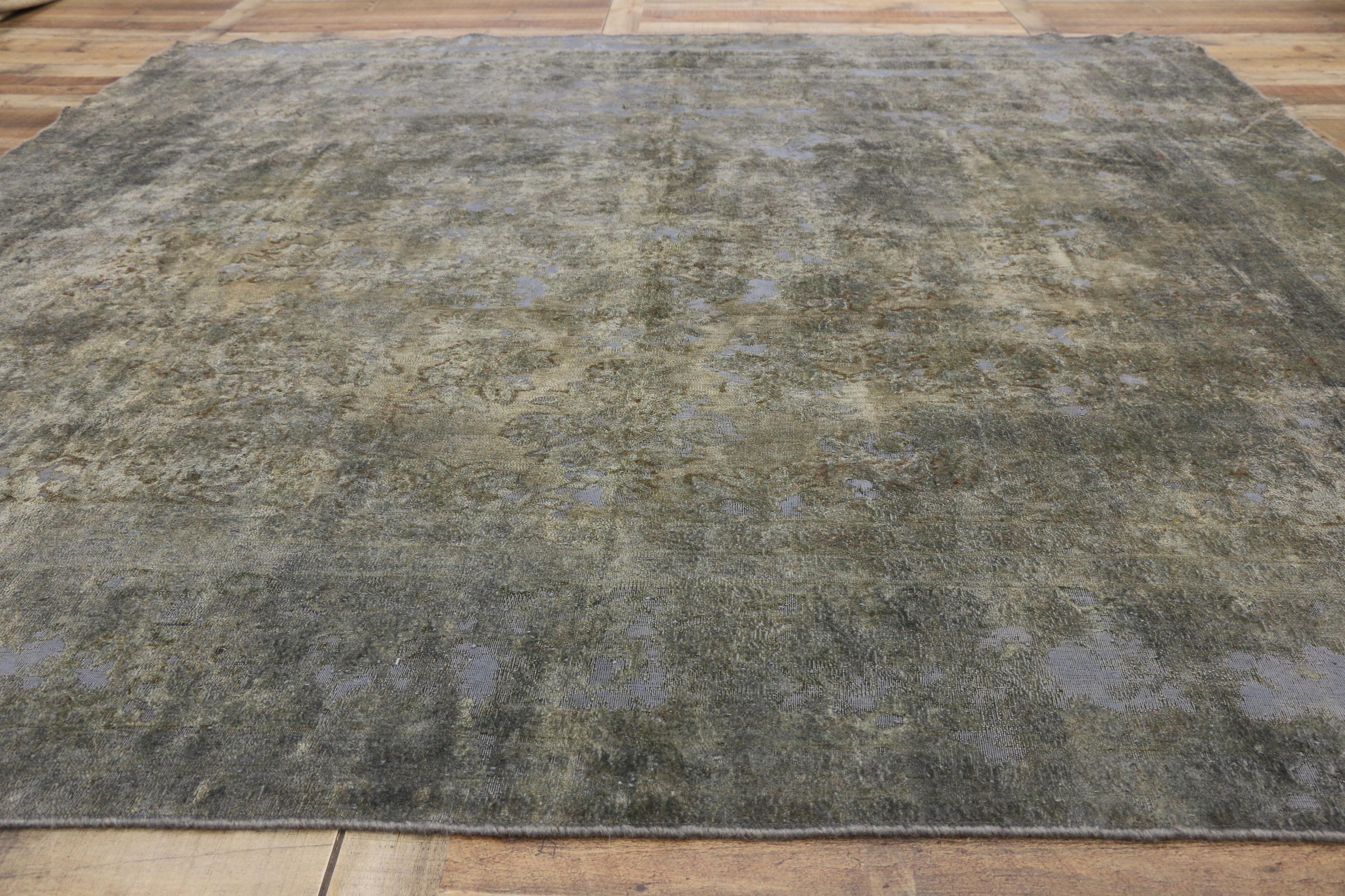 Overdyed Distressed Vintage Turkish Square Rug with Modern Industrial Style 1