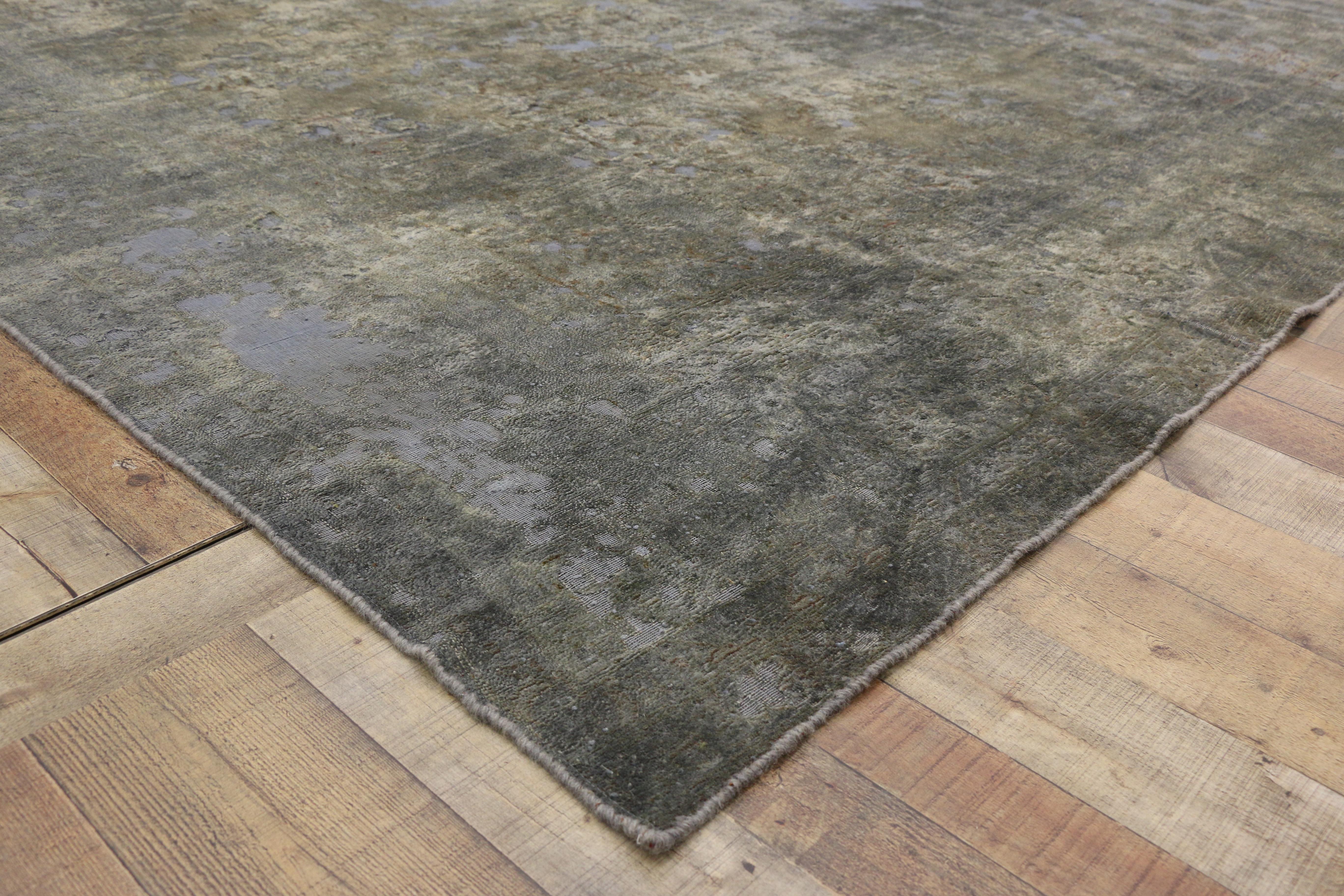 Wool Overdyed Distressed Vintage Turkish Square Rug with Modern Industrial Style