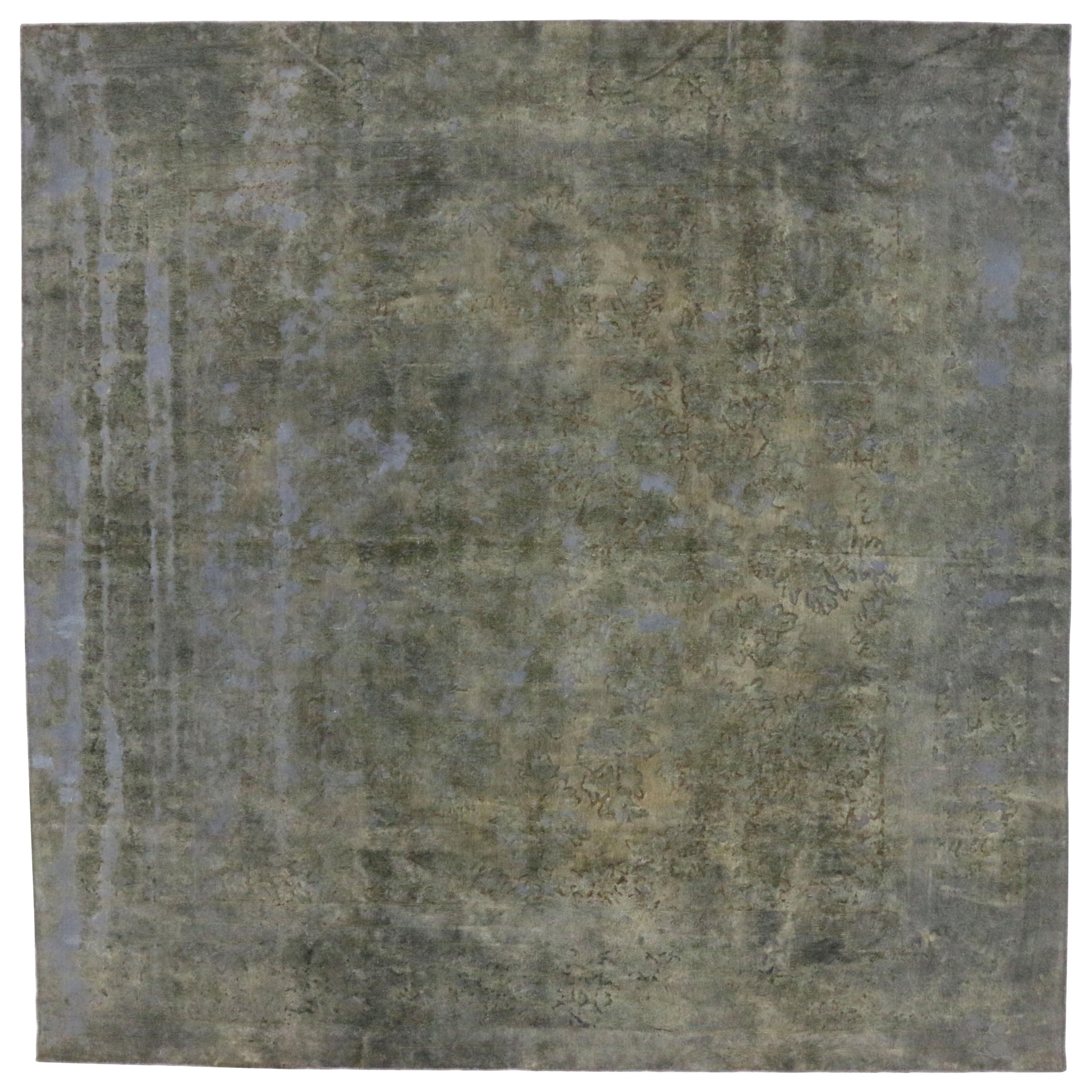 Overdyed Distressed Vintage Turkish Square Rug with Modern Industrial Style