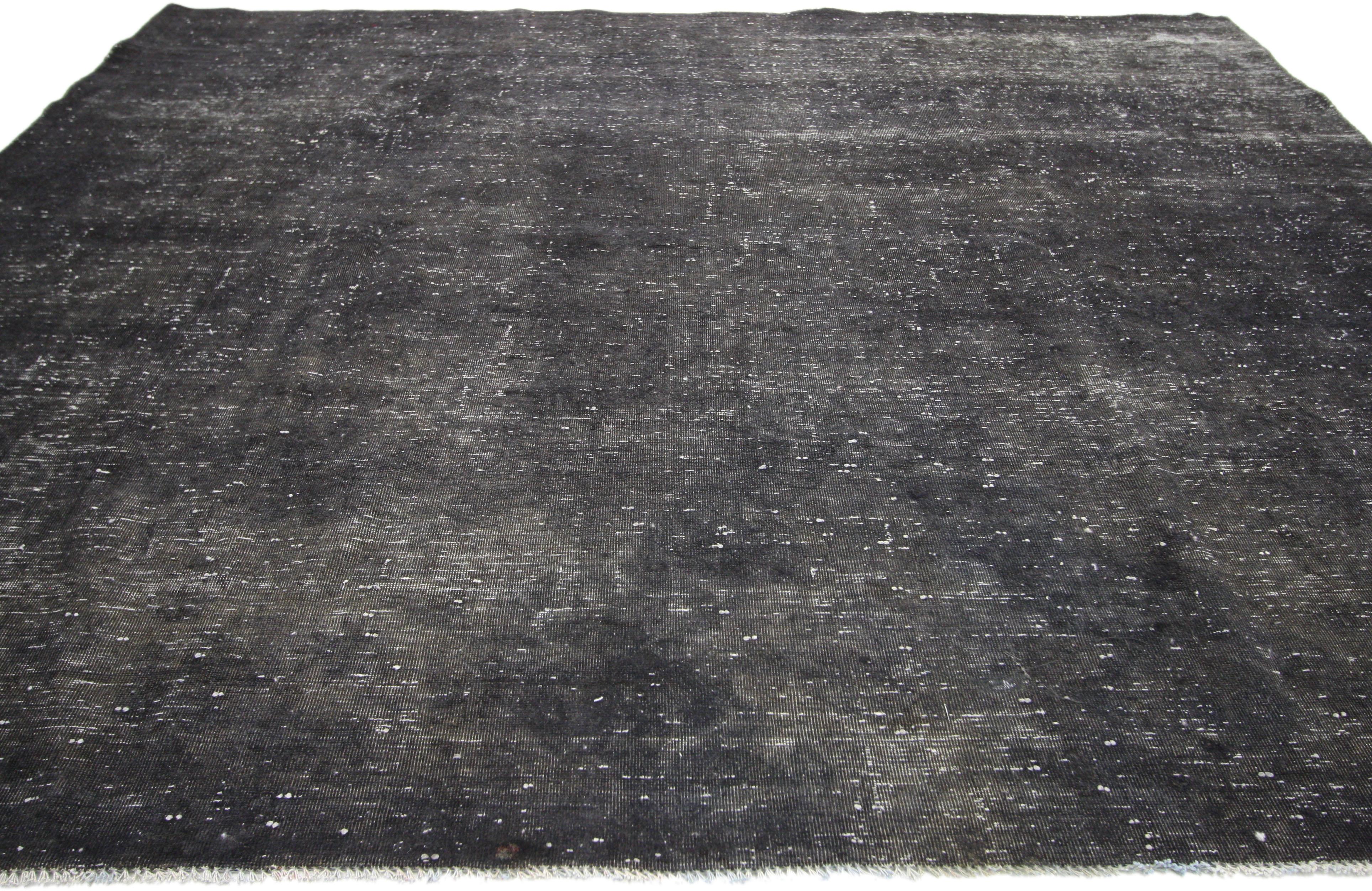 Distressed Vintage Turkish Overdyed Rug with Modern Industrial Style, Square Rug In Distressed Condition In Dallas, TX