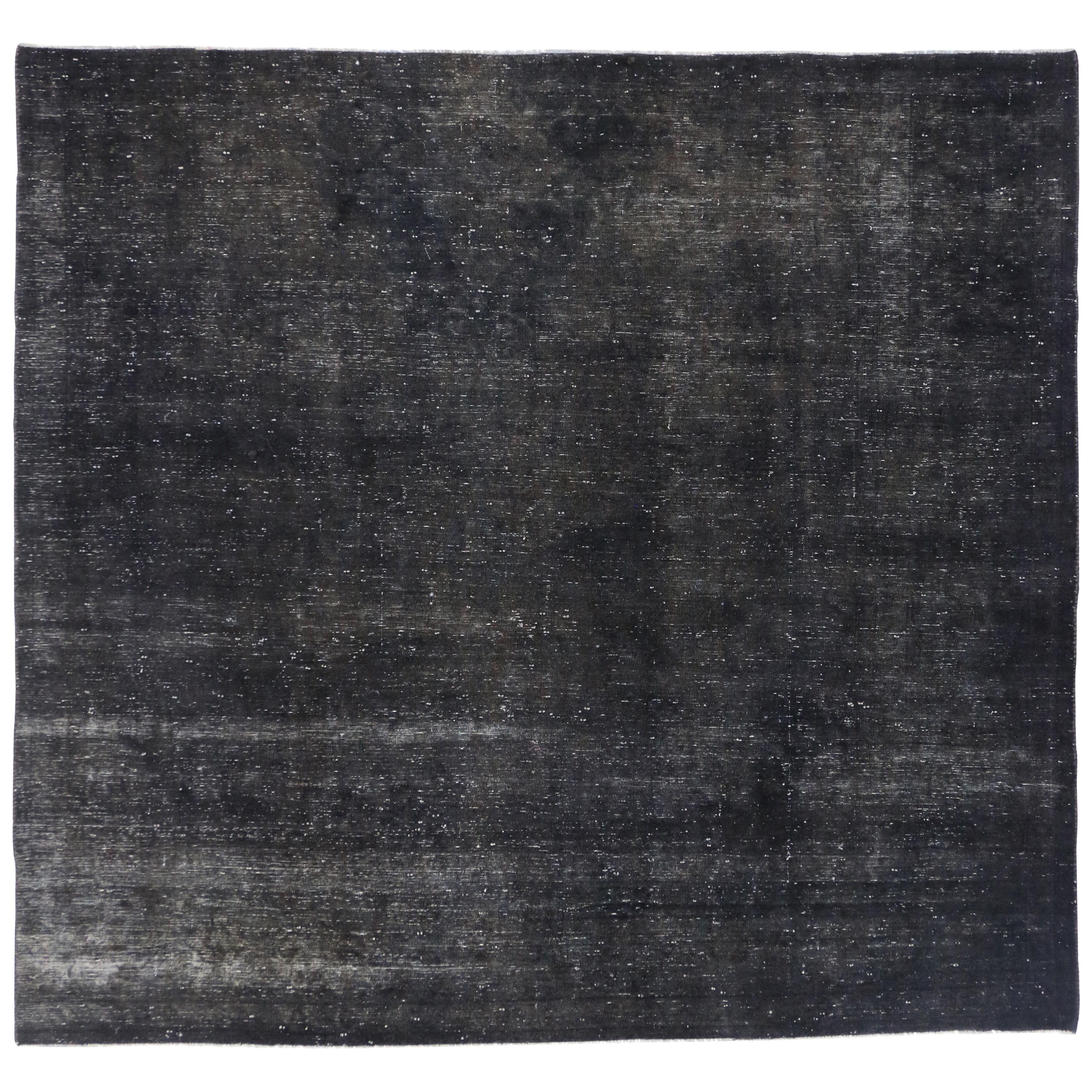 Distressed Vintage Turkish Overdyed Rug with Modern Industrial Style, Square Rug at 1stDibs