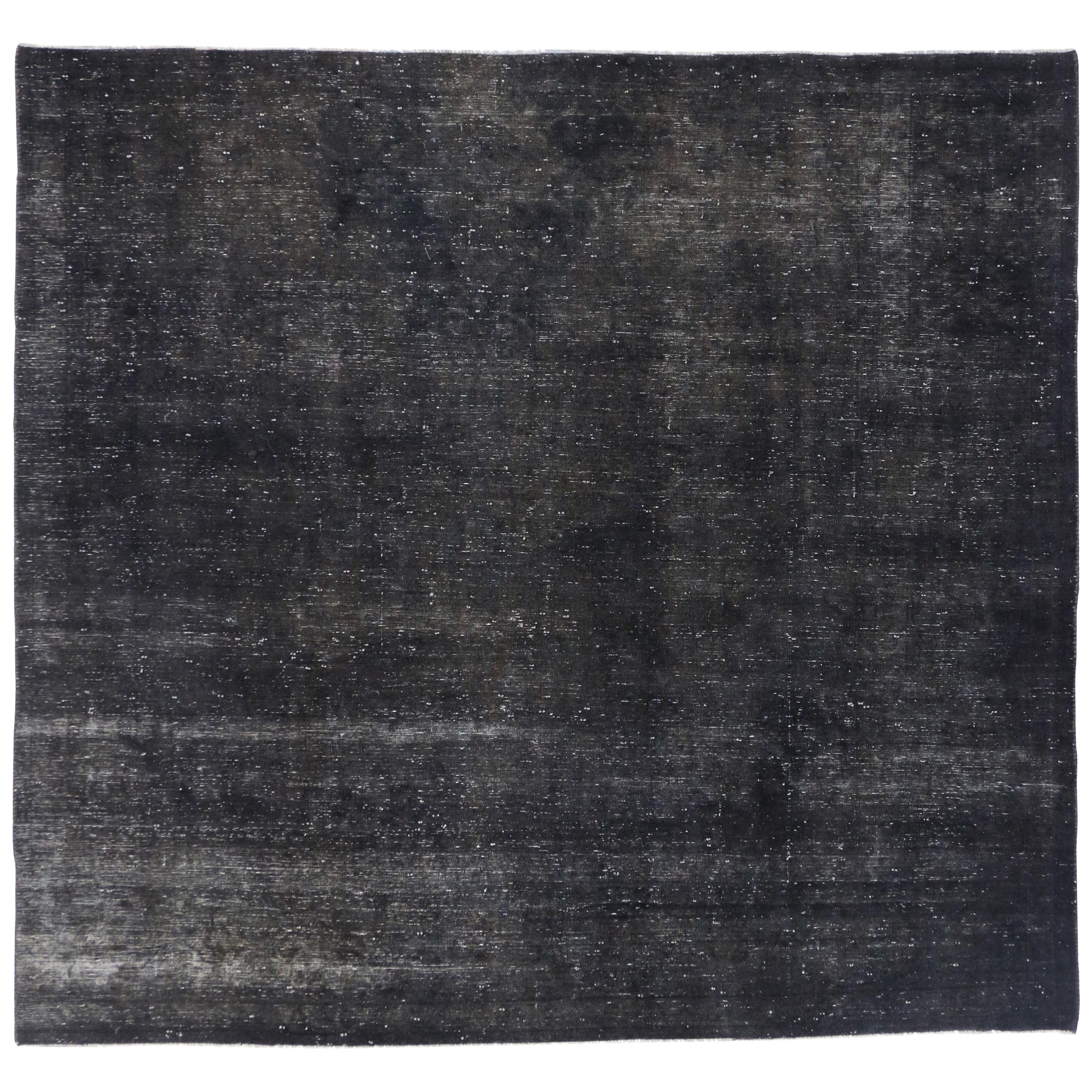 Distressed Vintage Turkish Overdyed Rug with Modern Industrial Style, Square Rug