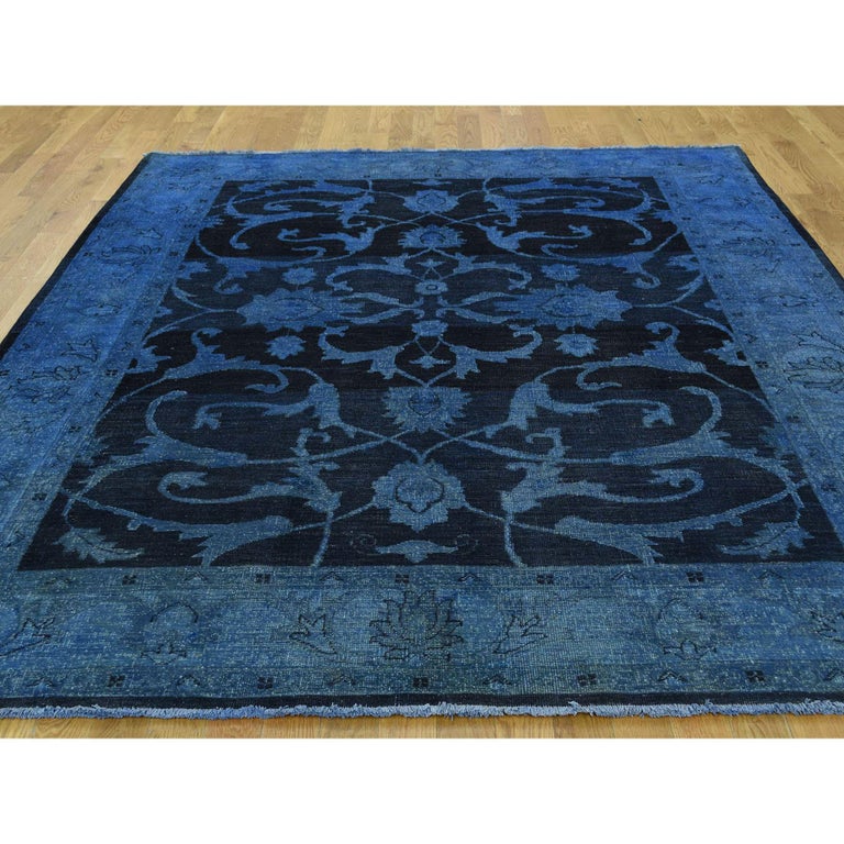 Overdyed Hand Knotted Pure Wool Peshawar Oriental Rug For Sale at 1stdibs