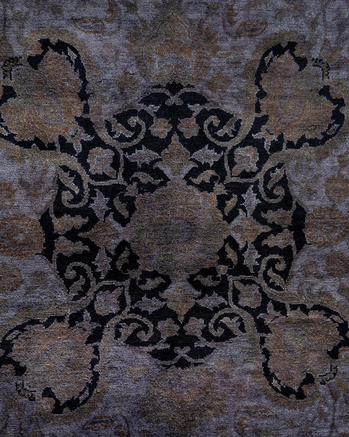 Pakistani Overdyed Hand Knotted Wool Black Area Rug For Sale
