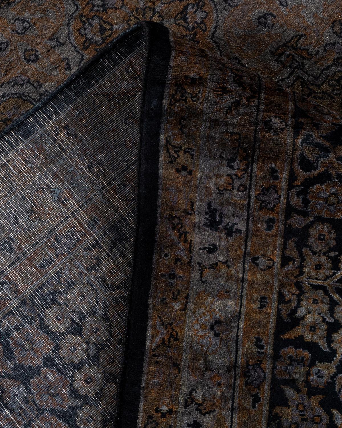 Overdyed Hand Knotted Wool Black Area Rug For Sale 1