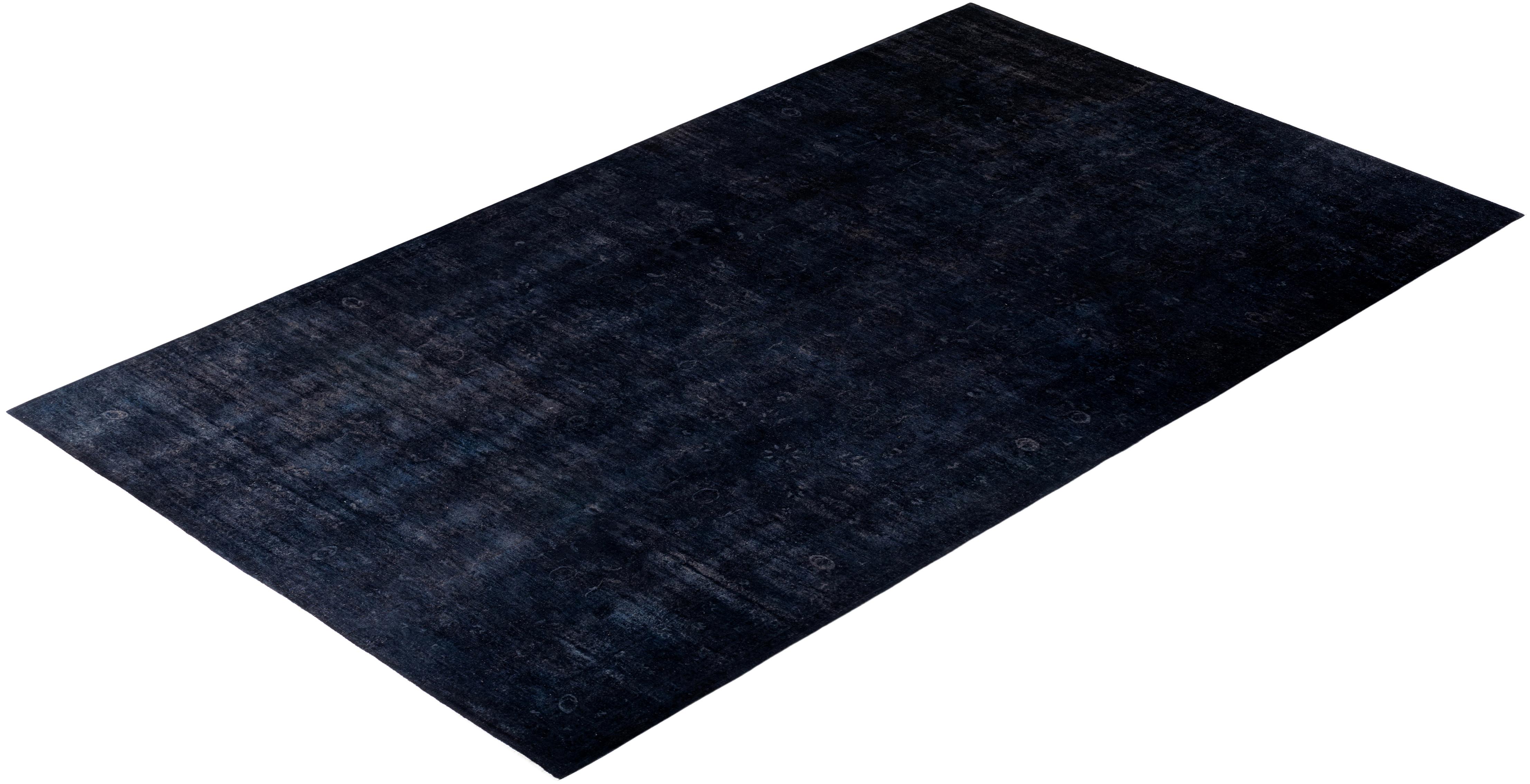 Overdyed Hand Knotted Wool Black Area Rug For Sale 3