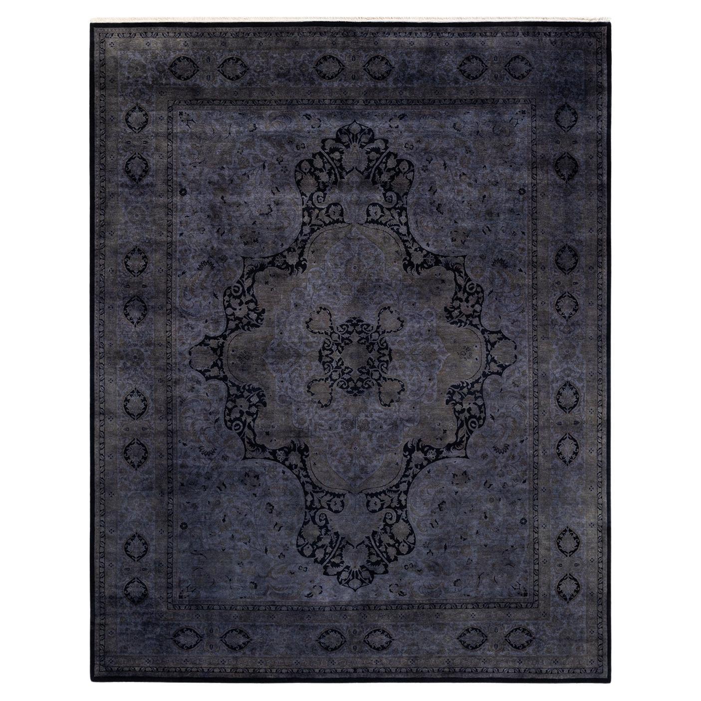 Overdyed Hand Knotted Wool Black Area Rug For Sale