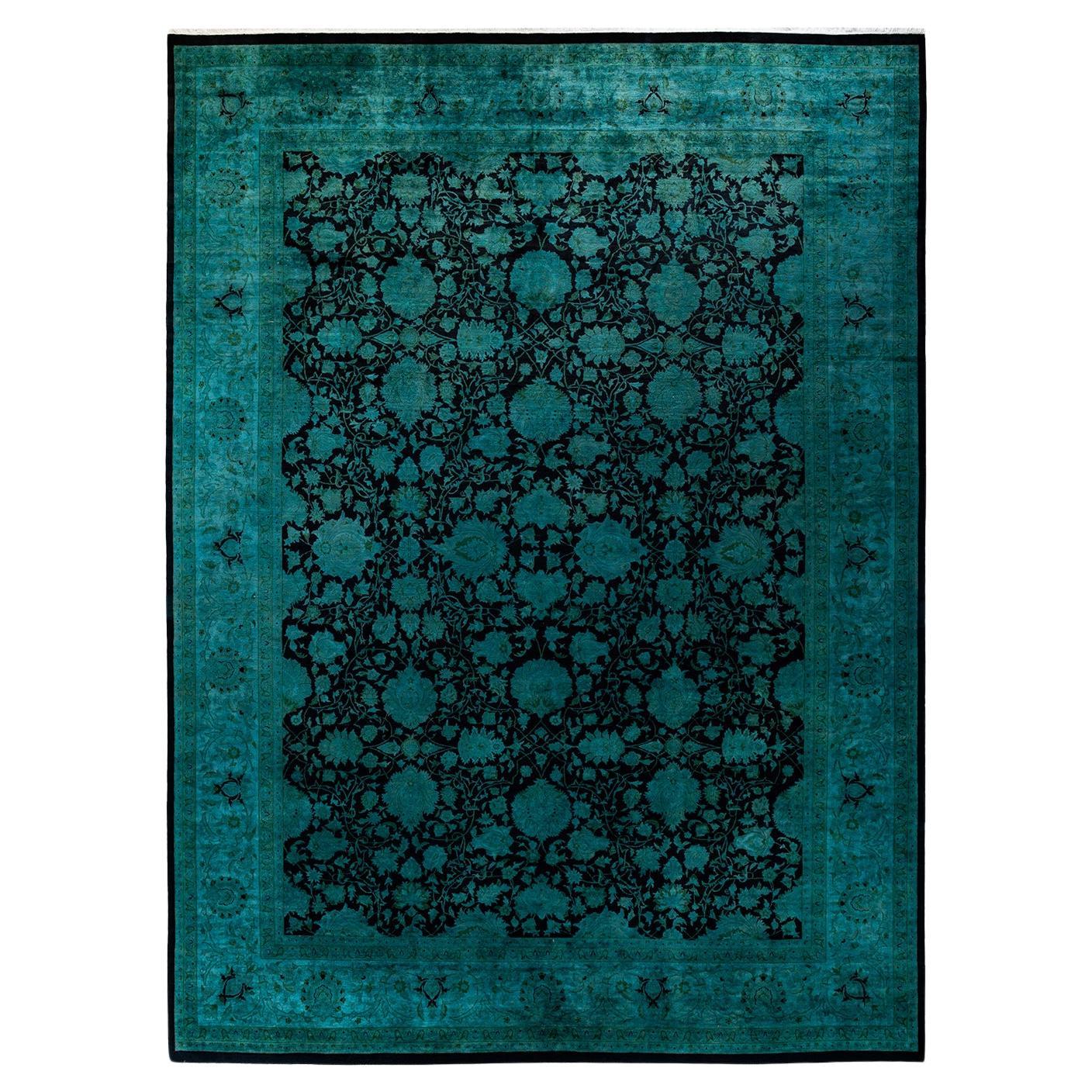 Overdyed Hand Knotted Wool Black Area Rug