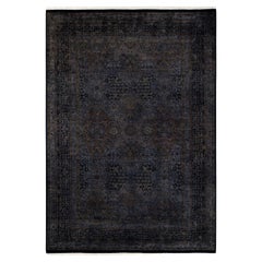 Schwarzer Teppich aus handgeknüpfter Wolle, gefärbt