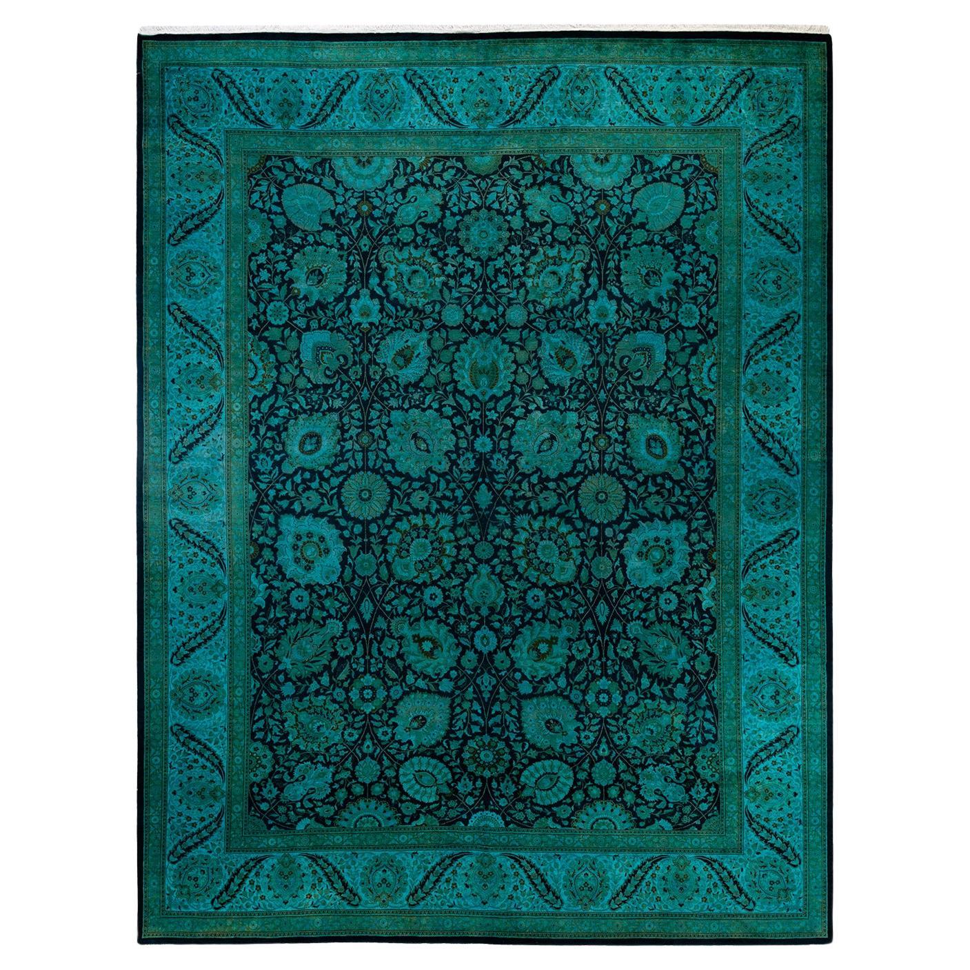 Overdyed Hand Knotted Wool Black Area Rug For Sale