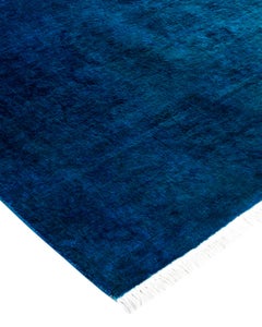 Blauer Teppich aus handgeknüpfter Wolle, gefärbt