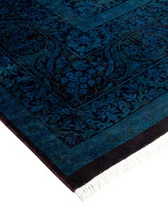 Blauer Teppich aus handgeknüpfter Wolle, gefärbt
