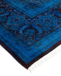 Blauer Teppich aus handgeknüpfter Wolle, gefärbt