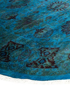 Blauer Teppich aus handgeknüpfter Wolle, gefärbt