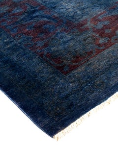 Overdyed Hand-Knotted Wool Area Rug, Blue, 8' 11" x 12' 0", Pakistan