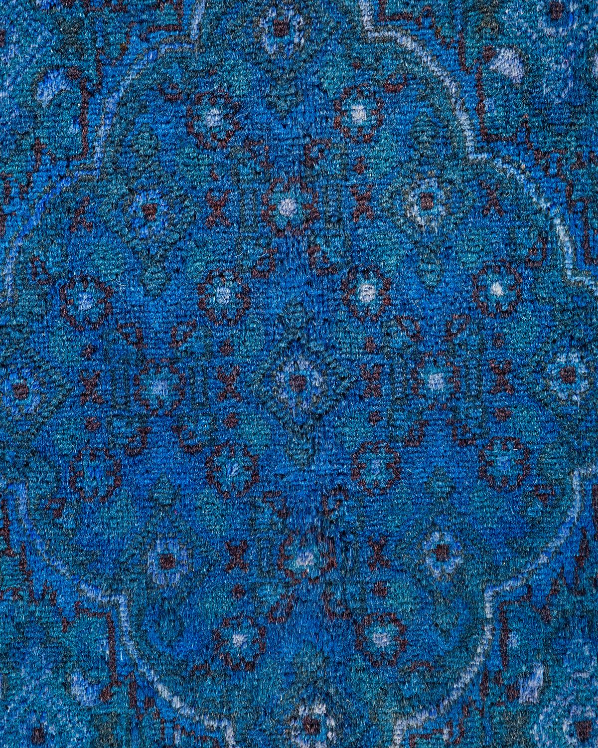 Pakistani Overdyed Hand Knotted Wool Blue Area Rug For Sale
