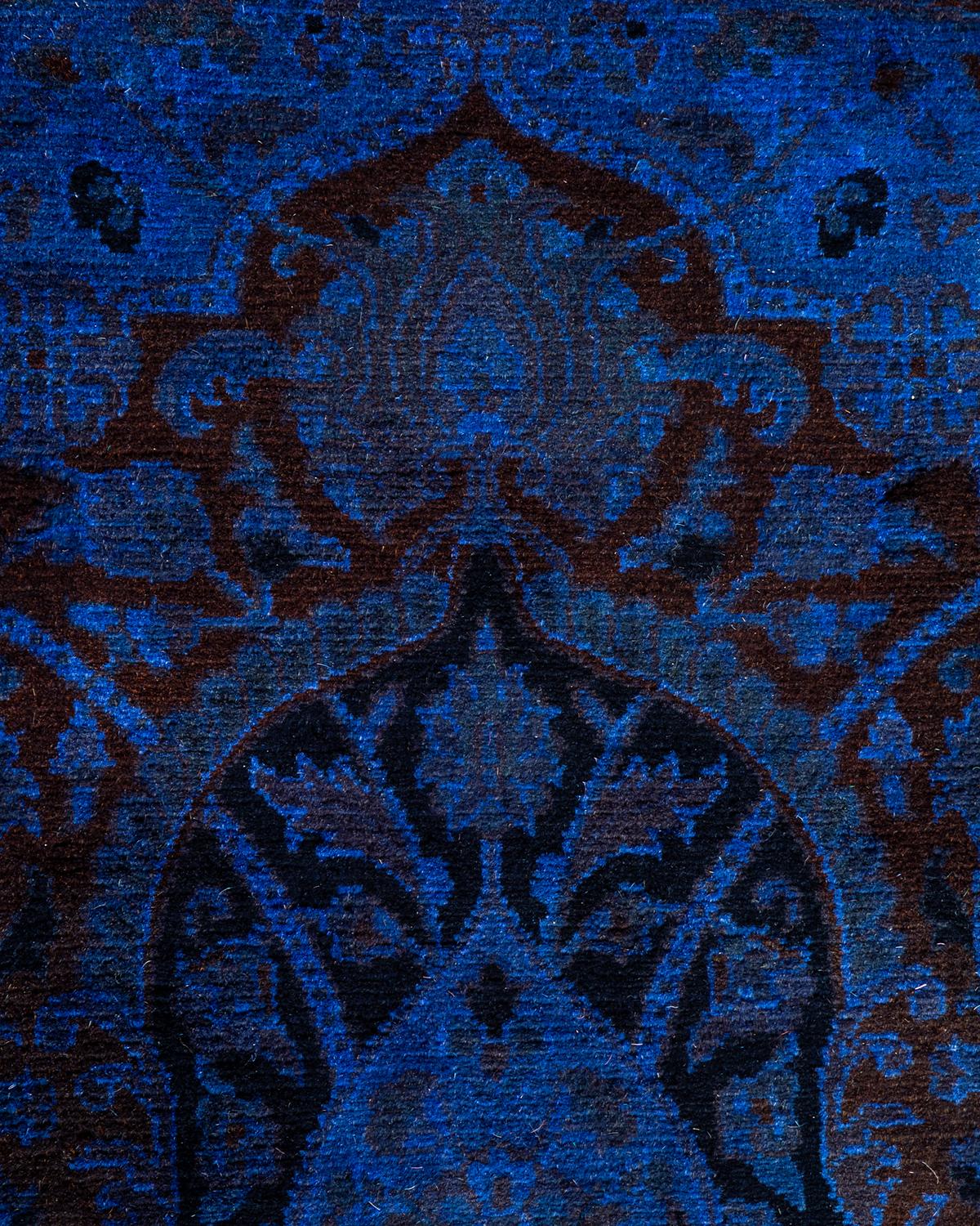 Pakistani Overdyed Hand Knotted Wool Blue Area Rug For Sale