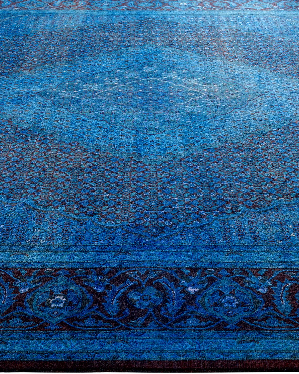 Overdyed Hand Knotted Wool Blue Area Rug In New Condition For Sale In Norwalk, CT