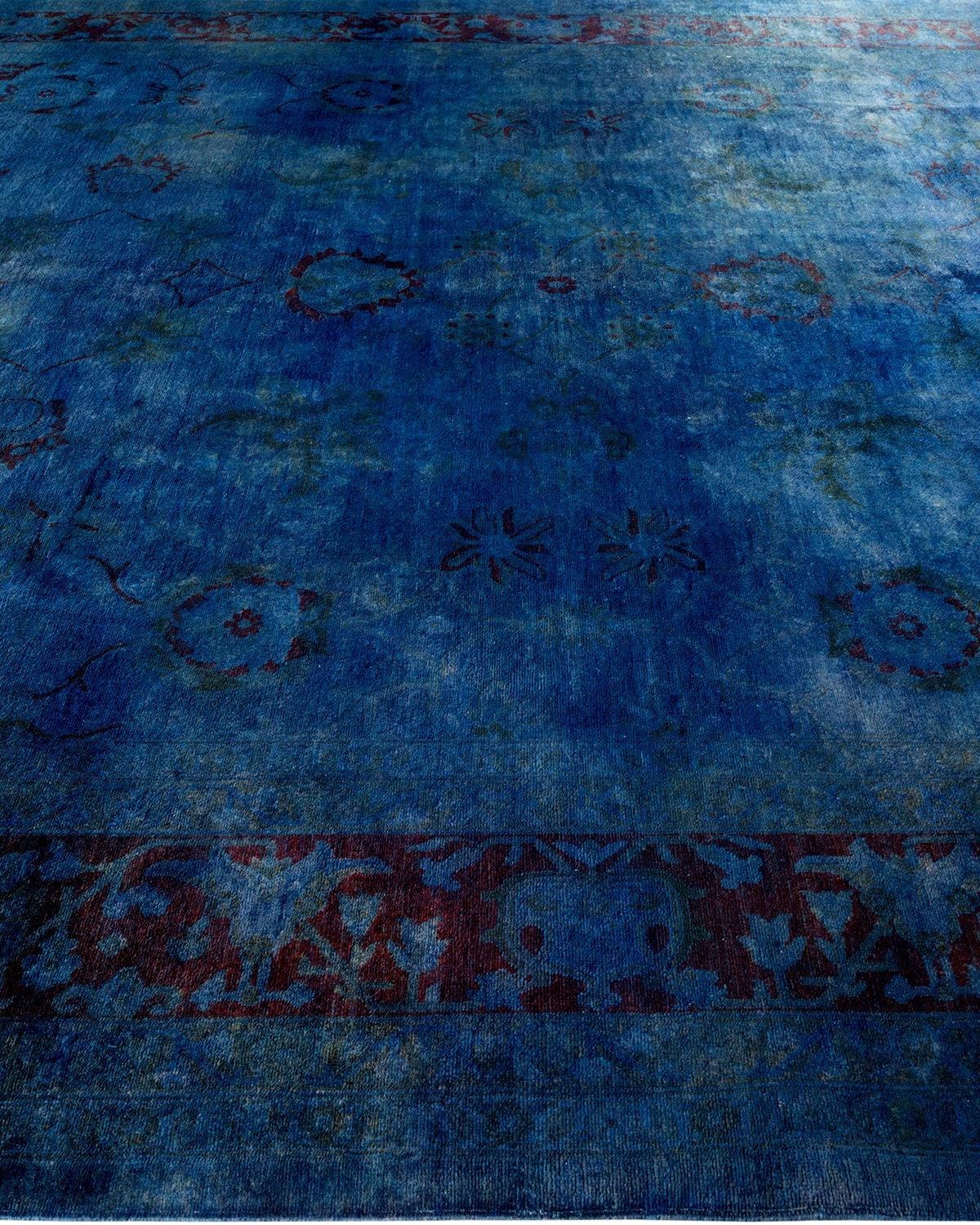 Overdyed Hand Knotted Wool Blue Area Rug In New Condition For Sale In Norwalk, CT