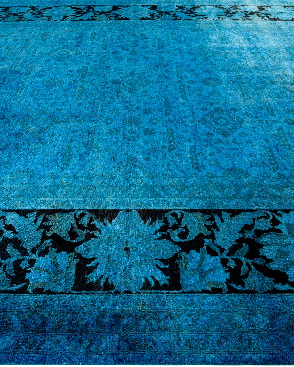 Overdyed Hand Knotted Wool Blue Area Rug In New Condition For Sale In Norwalk, CT