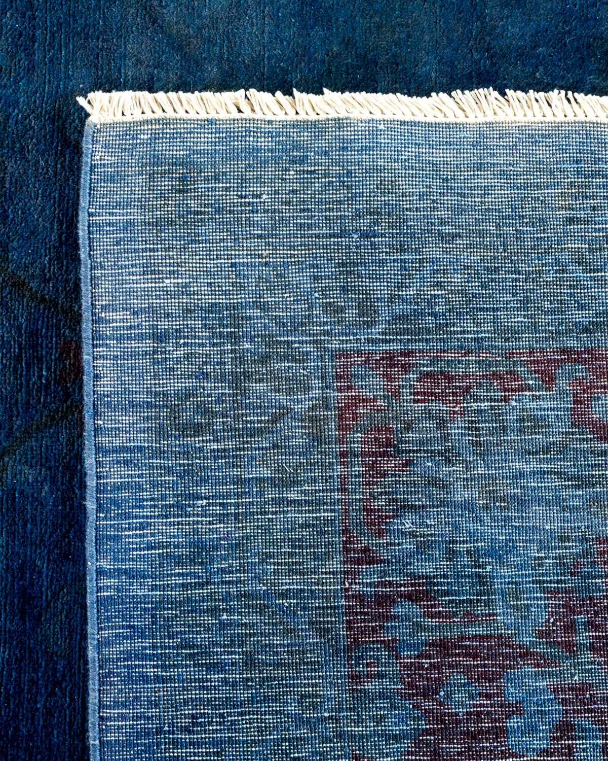 Contemporary Overdyed Hand Knotted Wool Blue Area Rug For Sale