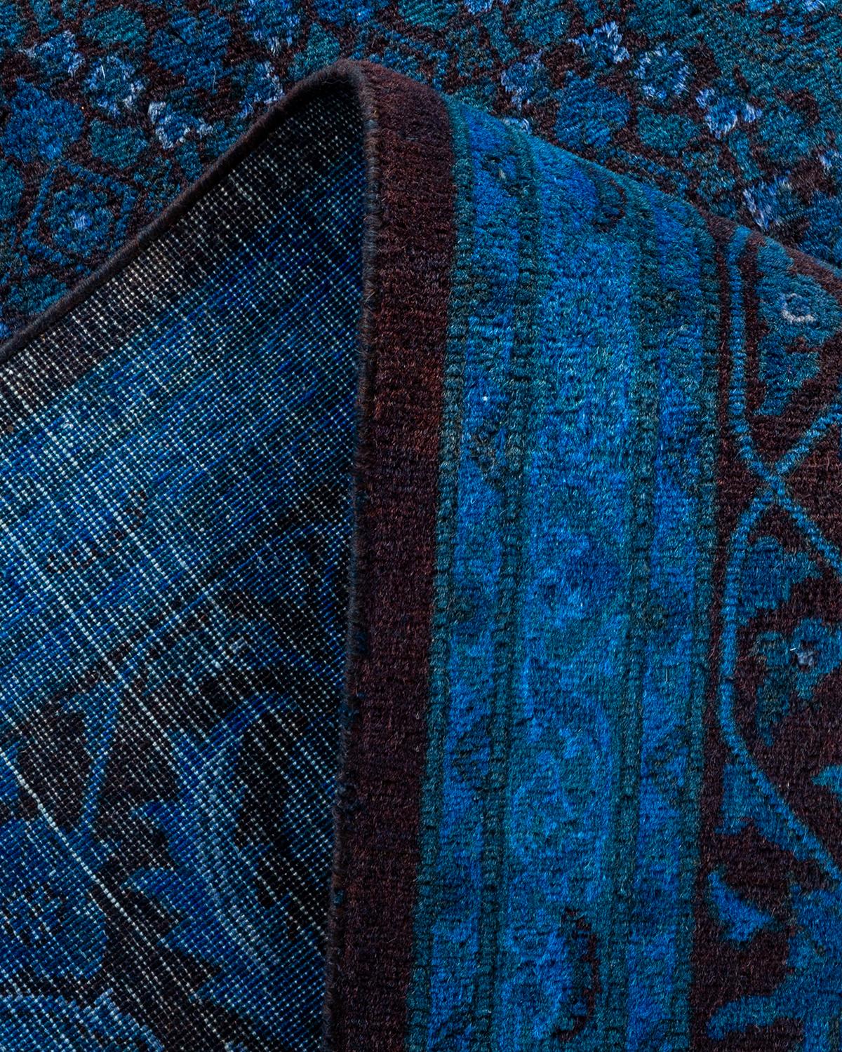 Overdyed Hand Knotted Wool Blue Area Rug For Sale 1