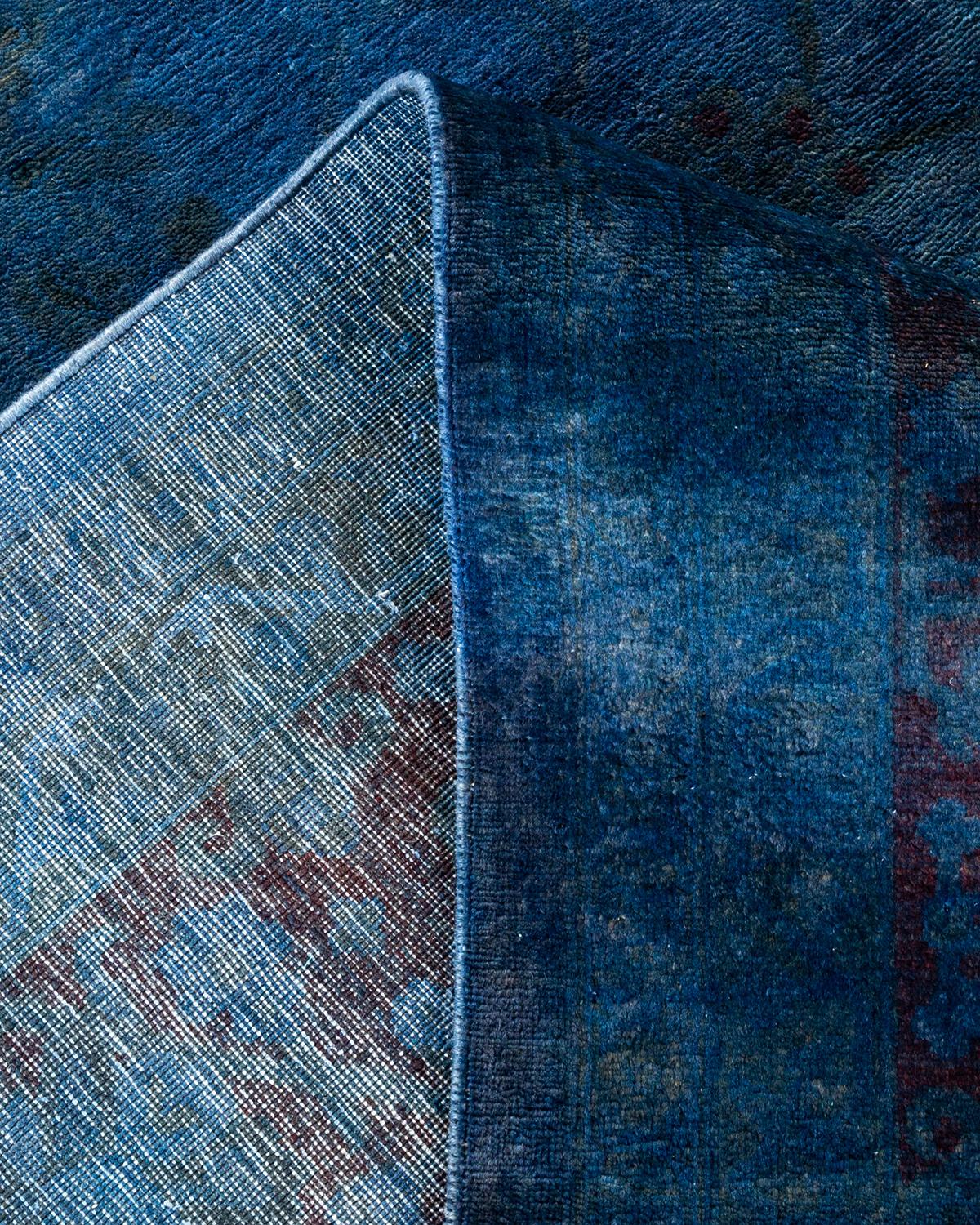 Overdyed Hand Knotted Wool Blue Area Rug For Sale 1