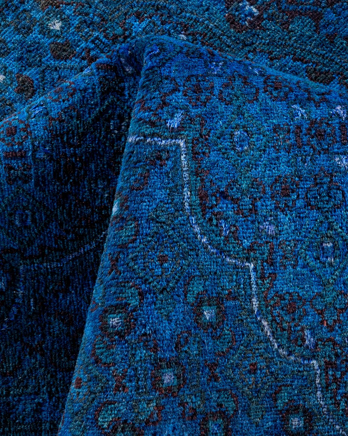 Overdyed Hand Knotted Wool Blue Area Rug For Sale 2