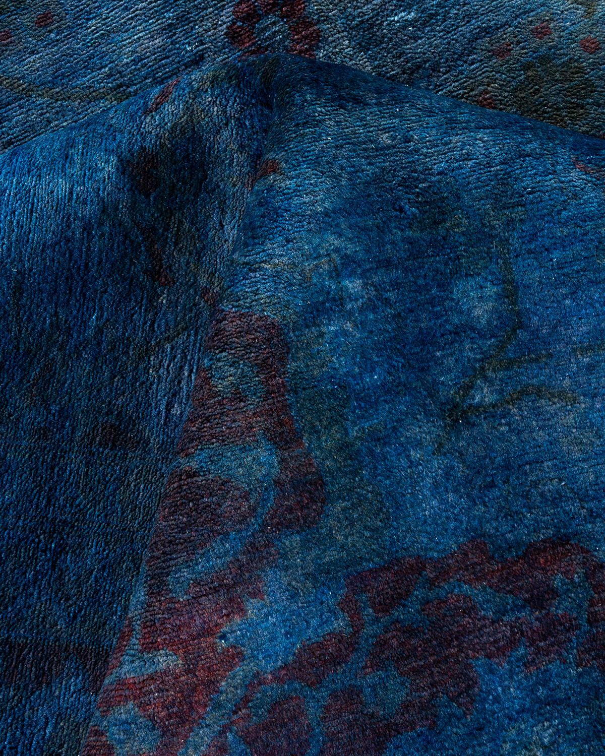 Overdyed Hand Knotted Wool Blue Area Rug For Sale 2