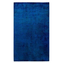 Overdyed Hand Knotted Wool Blue Area Rug