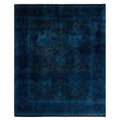 Overdyed Hand Knotted Wool Blue Area Rug