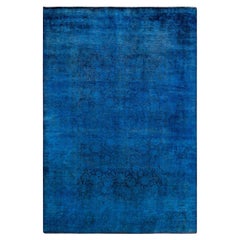 Overdyed Hand Knotted Wool Blue Area Rug