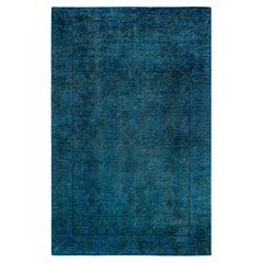 Overdyed Hand Knotted Wool Blue Area Rug