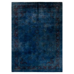 Overdyed Hand Knotted Wool Blue Area Rug