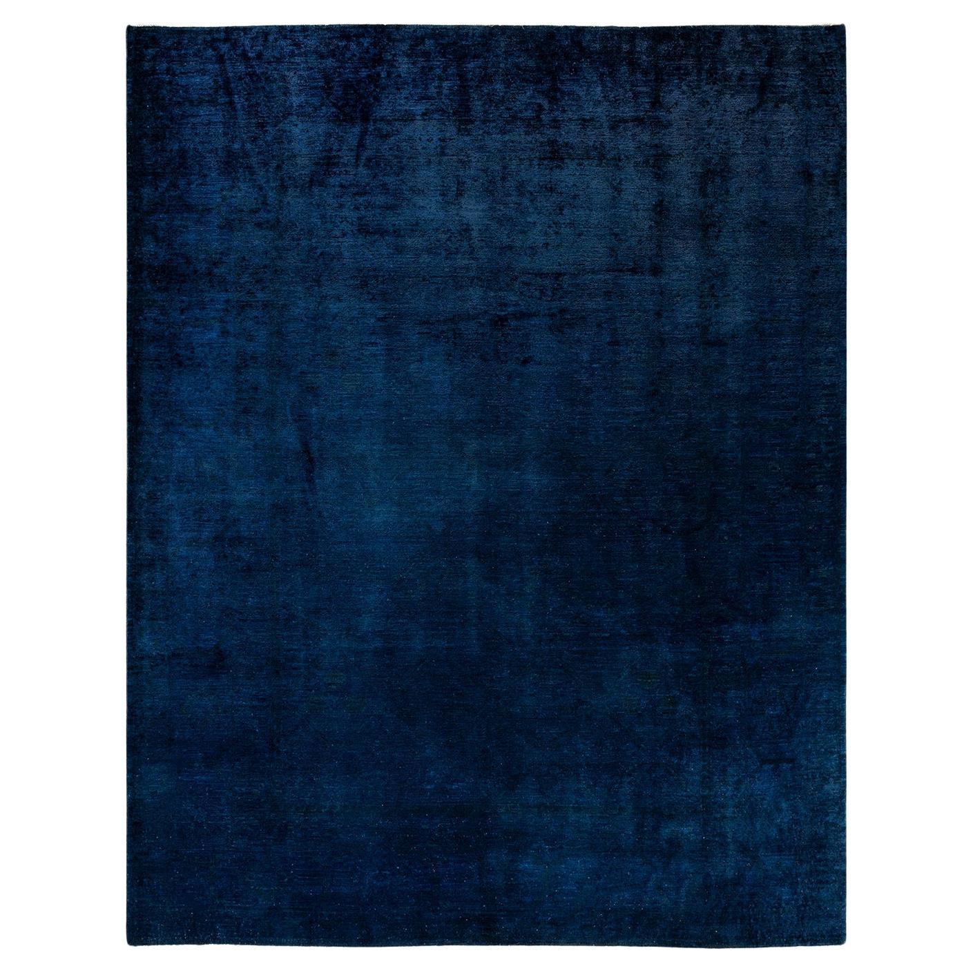 Blauer Teppich aus handgeknüpfter Wolle, gefärbt